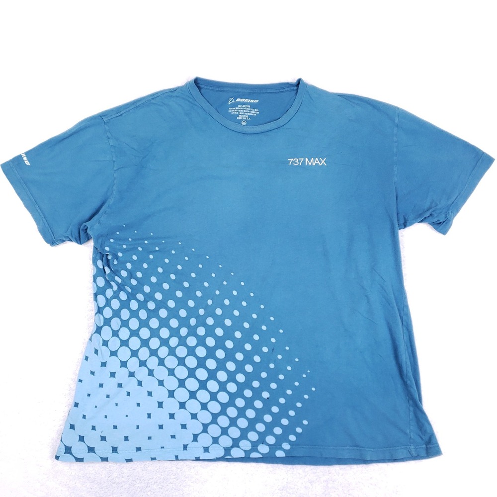 Boeing 737 MAX Graphic T-Shirt Men 3XL Teal Blue Short Sleeve Made in USA Cotton